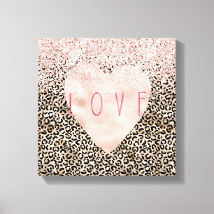 Glam Guld Leopard Skriv ut Rosa Glitter Kärlek Hea Canvastryck