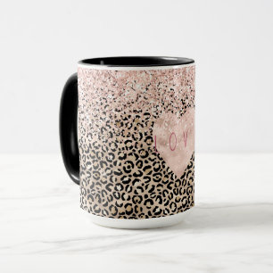Glam Guld Leopard Skriv ut Rosa Glitter Kärlek Hea Mugg