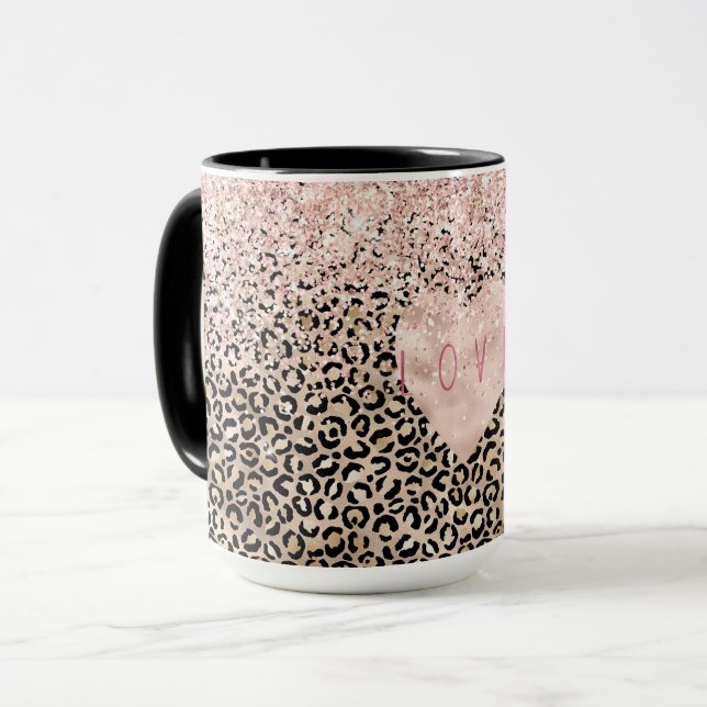 Glam Guld Leopard Skriv ut Rosa Glitter Kärlek Hea Mugg (Framsida vänster)