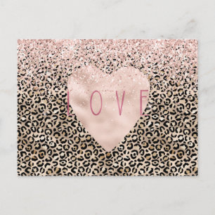 Glam Guld Leopard Skriv ut Rosa Glitter Kärlek Hea Vykort