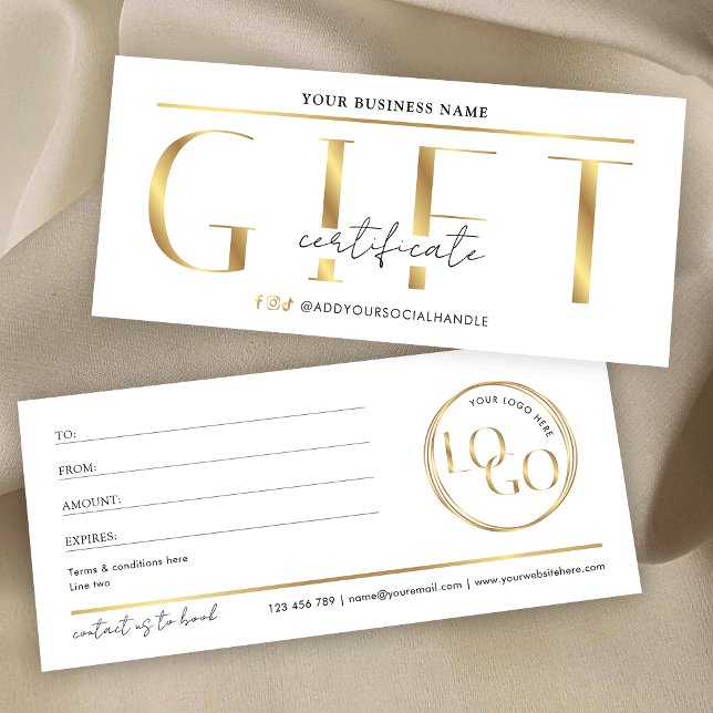 Glam Guld Logotyp Spa- eller Salon Gift-certifikat (Modern gold effect gift certificate with space for your custom text and logo)
