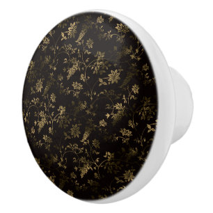 Glam guld löv mönster brun knopp