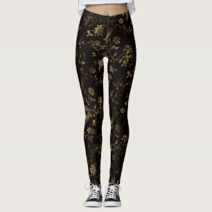 Glam guld löv mönster brun leggings