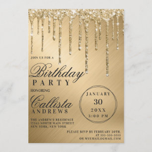 Glam Guld Metallic Glitter Drives Birthday Inbjudningar