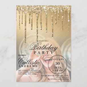 Glam Guld Metallic Glitter Drives Photo Birthday Inbjudningar