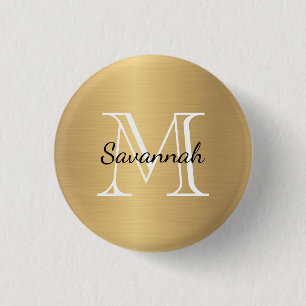 Glam Guld Monogram Faux Metall Knapp