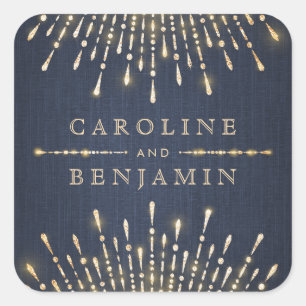 Glam guld navy deco vintage bröllop monogram fyrkantigt klistermärke