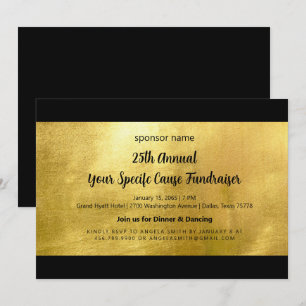 Glam Guld och Black Elegant Fundraiser Inbjudningar