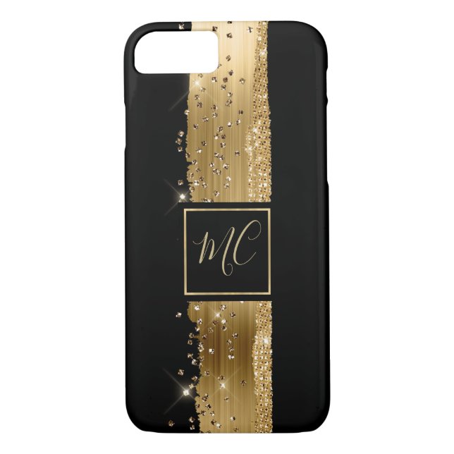 Glam Guld och Black Monogrammed iPhone 8 Fodral Case-Mate iPhone Skal (Baksida)