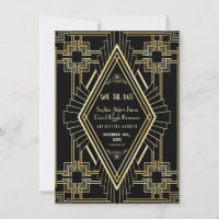 Glam Guld och Black Underbar Gatsby Save Date