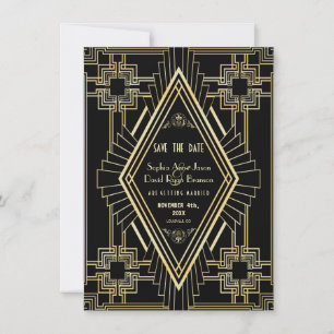 Glam Guld och Black Underbar Gatsby Save Date Spara Datumet