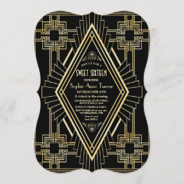 Glam Guld och Black Underbar Gatsby Sweet 16 Inbjudningar