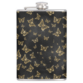 Glam guld och svarta fjärilar mönster fickplunta