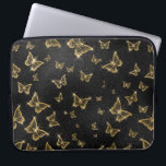Glam guld och svarta fjärilar mönster laptop fodral<br><div class="desc">Glam Black och guld ligger i ett sömlöst mönster. Modern lyxdesign med vita gnistor.</div>