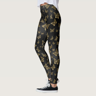 Glam guld och svarta fjärilar mönster leggings