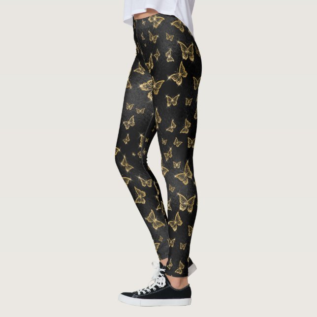 Glam guld och svarta fjärilar mönster leggings (Vänster)