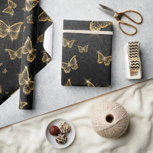 Glam guld och svarta fjärilar mönster presentpapper