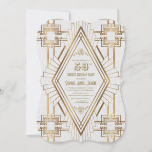 Glam Guld och White Underbar Gatsby 50 Födelsedags Inbjudningar