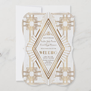 Glam Guld och White Underbar Gatsby Bröllop Inbjudningar