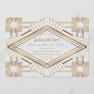 Glam Guld och White Underbar Gatsby Studentfest Inbjudningar