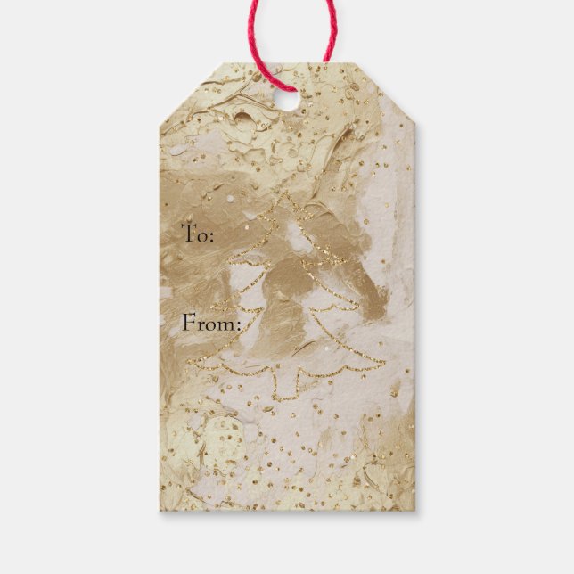 Glam Guld Paint Glitter Gnistra Julgran Presentetikett (Framsidan)