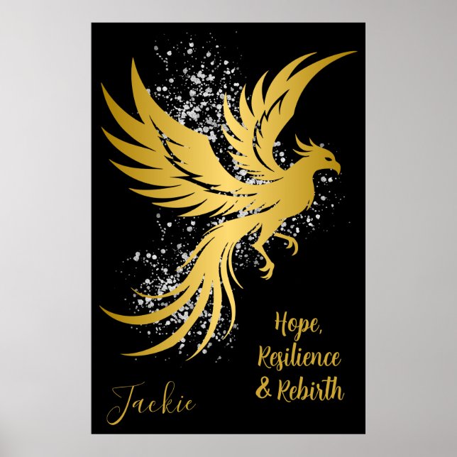 Glam Guld Phoenix Silver Glitter Monogram Black | Poster (Framsidan)