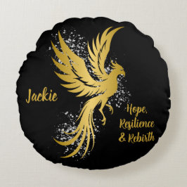 Glam Guld Phoenix Silver Glitter Monogram Black | Rund Kudde