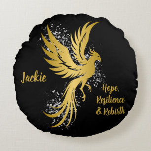 Glam Guld Phoenix Silver Glitter Monogram Black   Rund Kudde