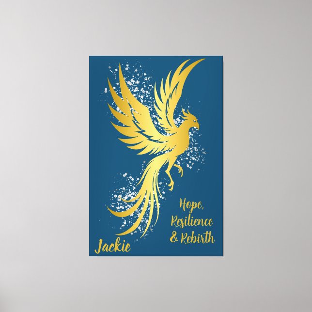 Glam Guld Phoenix Silver Glitter Monogram Blue | Canvastryck (Framsida)