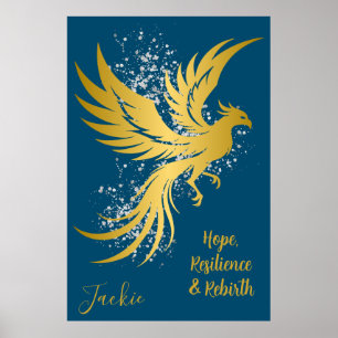 Glam Guld Phoenix Silver Glitter Monogram Blue   Poster
