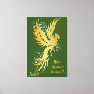 Glam Guld Phoenix Silver Glitter Monogram Grönt Canvastryck
