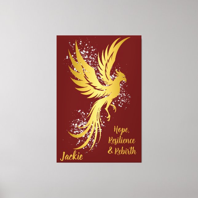 Glam Guld Phoenix Silver Glitter Monogram Maroon | Canvastryck (Framsida)