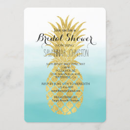 Glam Guld Pineapple Aqua Watercolor möhippa Inbjudningar