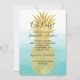 Glam Guld Pineapple Aqua Watercolor Ombre Inbjudningar