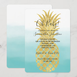 Glam Guld Pineapple Aqua Watercolor Ombre Inbjudningar