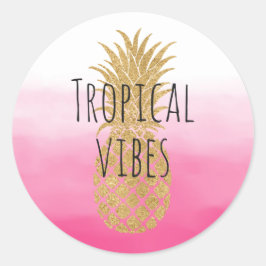 Glam Guld Pineapple Rosa Watercolor Ombre Runt Klistermärke