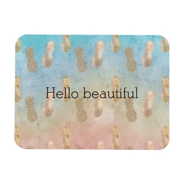 Glam Guld Pineapples Aqua Rosa Tie dye Magnet (Horisontell)