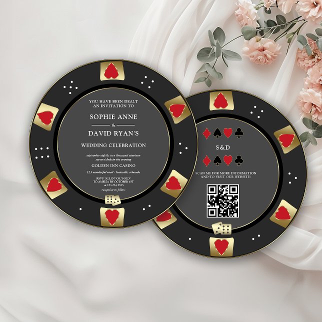 Glam Guld Poker Chip QR-kod Casino Bröllop Inbjudningar (Skapare uppladdad)