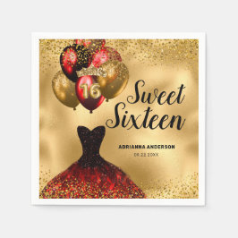 Glam Guld Red Glitter Sweet 16 Pappersservett