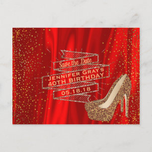 Glam Guld Red Save Date Elegant födelsedagsfest Meddelande Vykort