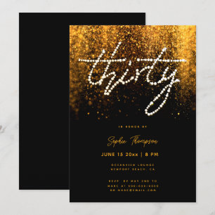 Glam Guld Rhinestones Calligraphy 30års födelsedag Inbjudningar