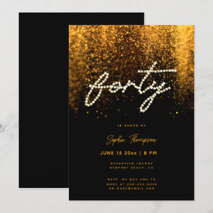 Glam Guld Rhinestones Calligraphy 40 Birthday Inbjudningar