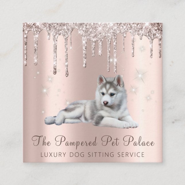 Glam Guld Ro Glitter driver skriptet Pet Sitta Fyrkantigt Visitkort (Framsida)