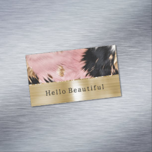 Glam Guld Rosa Black Cowhide Magnetiska Visitkort