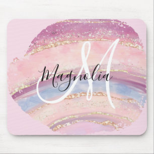 Glam Guld Rosa Blue Gemstone Brush Stroke Monogram Musmatta