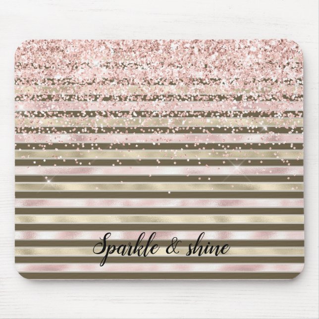 Glam Guld  Rosa Brown Rand Girly Glitter Musmatta (Framsidan)