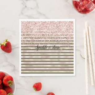 Glam Guld Rosa Brown Rand Girly Glitter Pappersservett