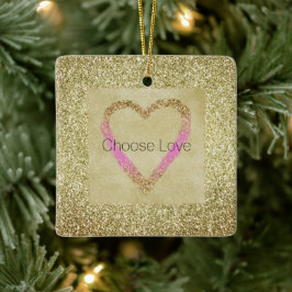 Glam Guld Rosa Glitter Heart Julgransprydnad Keramik