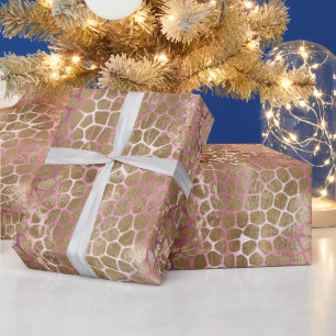 Glam Guld Rosa Ombre Giraffe Print Presentpapper