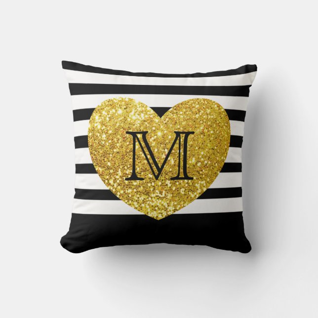 Glam/Guld Sequins Heart/Personlig Stripe Kudde (Framsida)